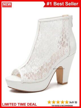 Lace Open Toe Platform Ankle Boots Chunky Block Heel Faux Leather Booties